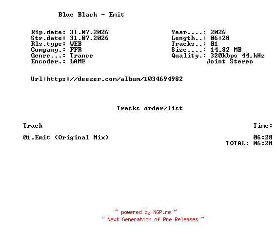 NFO for the release Blue_Black_-_Emit-(FFR169)-SINGLE-WEB-2026-FMC by FMC