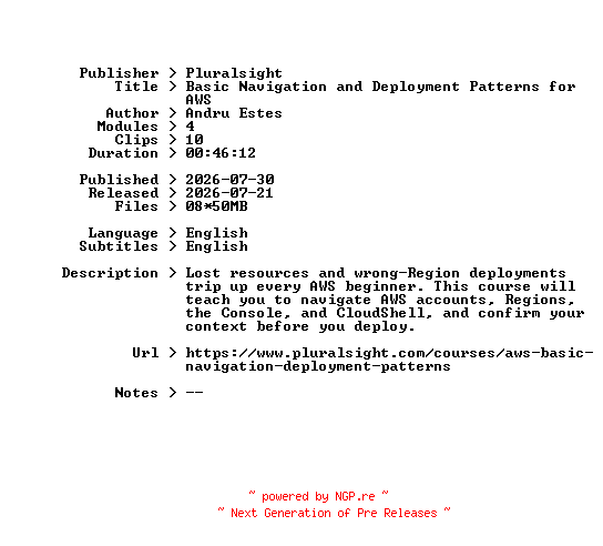NFO for the release Pluralsight.Basic.Navigation.and.Deployment.Patterns.for.AWS.2026.BOOKWARE-GETH by GETH