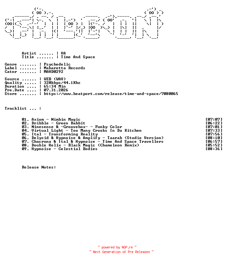 NFO for the release VA-Time_And_Space-(MAHD0292)-WEB-2026-FALCON by FALCON