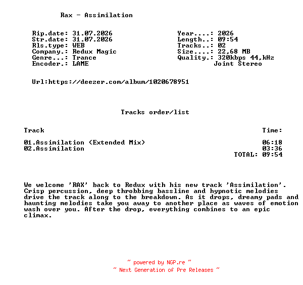 NFO for the release Rax_-_Assimilation-(RDXM387)-WEB-2026-FMC by FMC