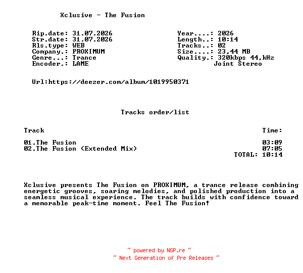 NFO for the release Xclusive_-_The_Fusion-(PXM100)-WEB-2026-FMC by FMC