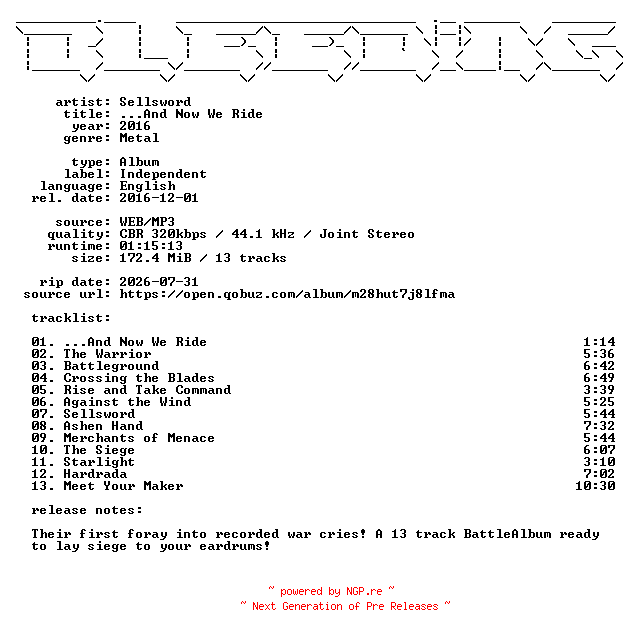 NFO for the release Sellsword-And_Now_We_Ride-WEB-2016-BLEEDiNG by BLEEDiNG