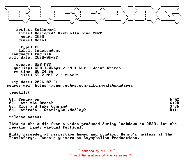 NFO for the release Sellsword-Besieged_Virtually_Live_2020-EP-WEB-2020-BLEEDiNG by BLEEDiNG