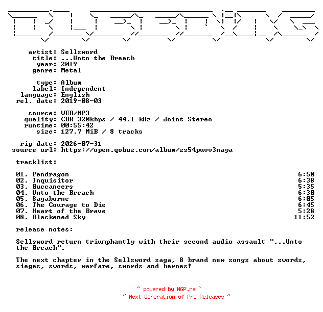 NFO for the release Sellsword-Unto_the_Breach-WEB-2019-BLEEDiNG by BLEEDiNG