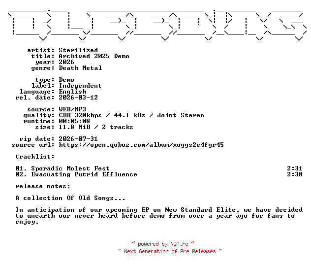 NFO for the release Sterilized-Archived_2025_Demo-Demo-WEB-2026-BLEEDiNG by BLEEDiNG