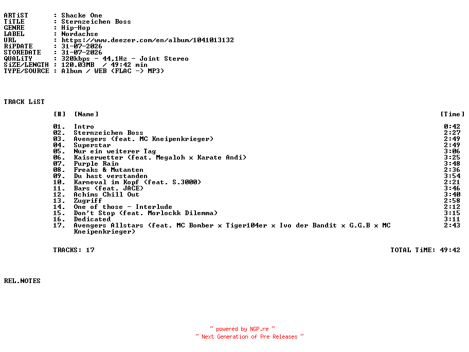 NFO for the release Shacke_One-Sternzeichen_Boss-WEB-DE-2026-VOiCE by VOiCE