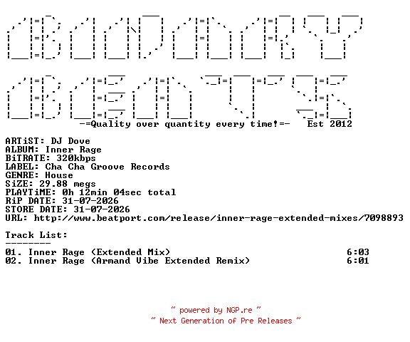 NFO for the release DJ_Dove-Inner_Rage-(CCG122)-WEB-2026-BB by BB