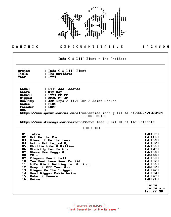 NFO for the release Indo_G_and_Lil_Blunt-The_Antidote-WEB-1994-xST_INT by xST_INT