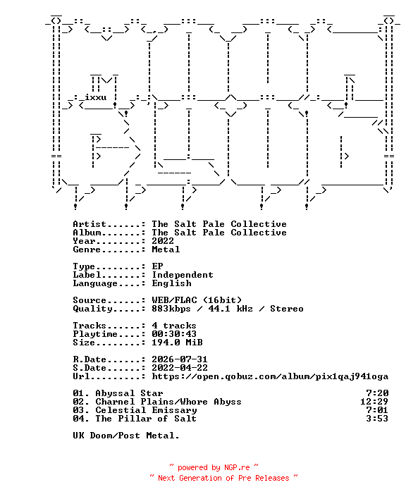 NFO for the release The_Salt_Pale_Collective-The_Salt_Pale_Collective-EP-16BIT-WEB-FLAC-2022-MOONBLOOD by MOONBLOOD