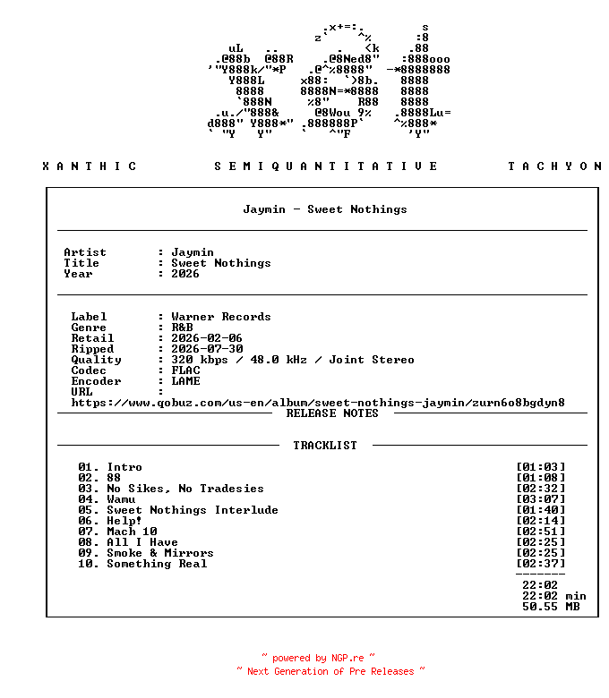 NFO for the release Jaymin-Sweet_Nothings-WEB-2026-xST by xST