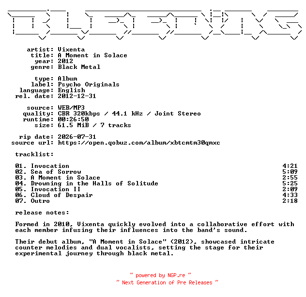 NFO for the release Vixenta-A_Moment_in_Solace-WEB-2012-BLEEDiNG by BLEEDiNG