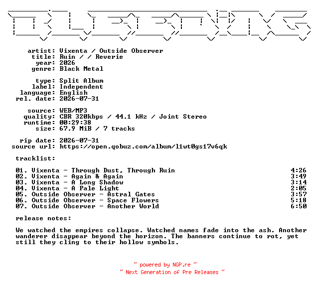 NFO for the release Vixenta-Outside_Observer--Ruin-Reverie-Split-WEB-2026-BLEEDiNG by BLEEDiNG