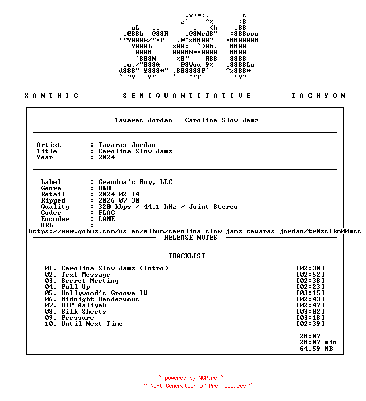 NFO for the release Tavaras_Jordan-Carolina_Slow_Jamz-WEB-2024-xST by xST