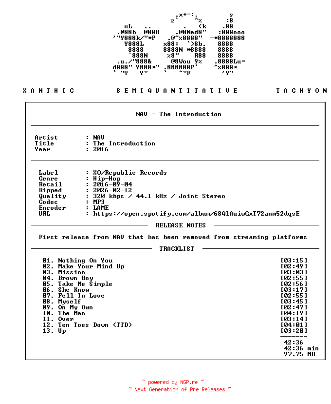 NFO for the release NAV-The_Introduction-WEB-2016-xST_INT by xST_INT