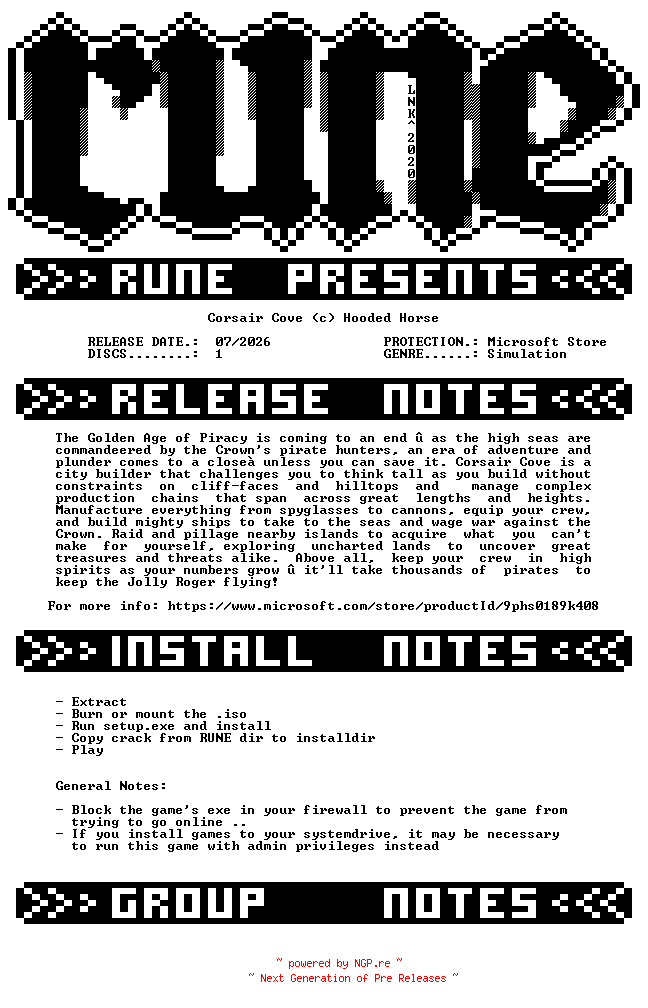 NFO for the release Corsair.Cove-RUNE by RUNE