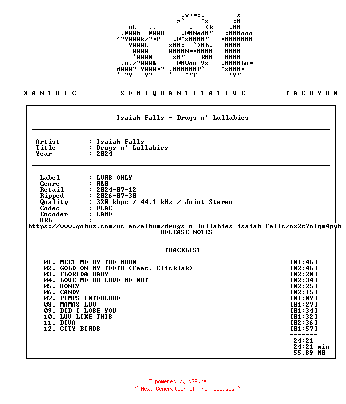 NFO for the release Isaiah_Falls-Drugs_n_Lullabies-WEB-2024-xST by xST