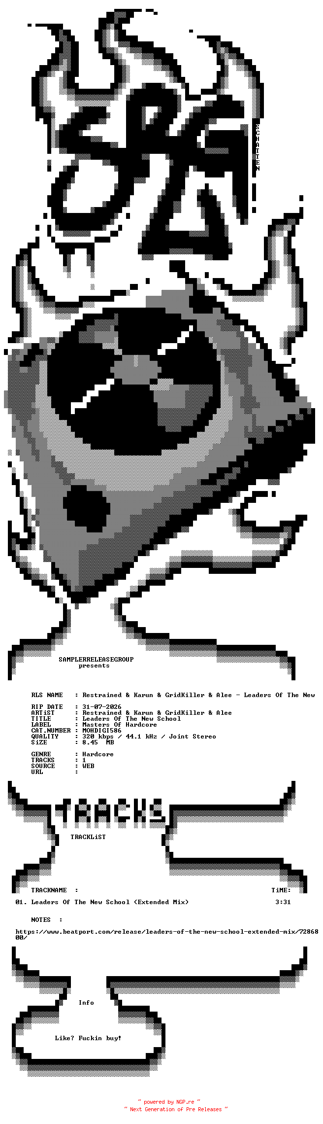 NFO for the release Restrained_And_Karun_And_GridKiller_And_Alee_-_Leaders_Of_The_New_School-(MOHDIGI586)-SINGLE-WEB-2026-SRG by SRG