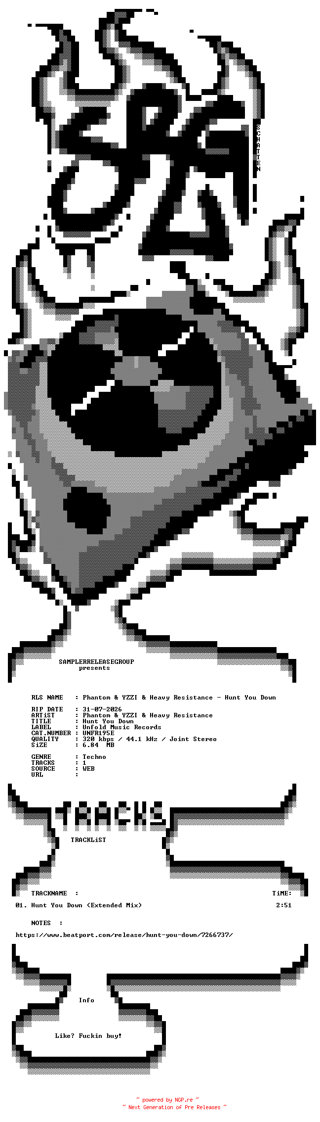 NFO for the release Phantom_And_YZZI_And_Heavy_Resistance_-_Hunt_You_Down-(UNFR195E)-SINGLE-WEB-2026-SRG by SRG