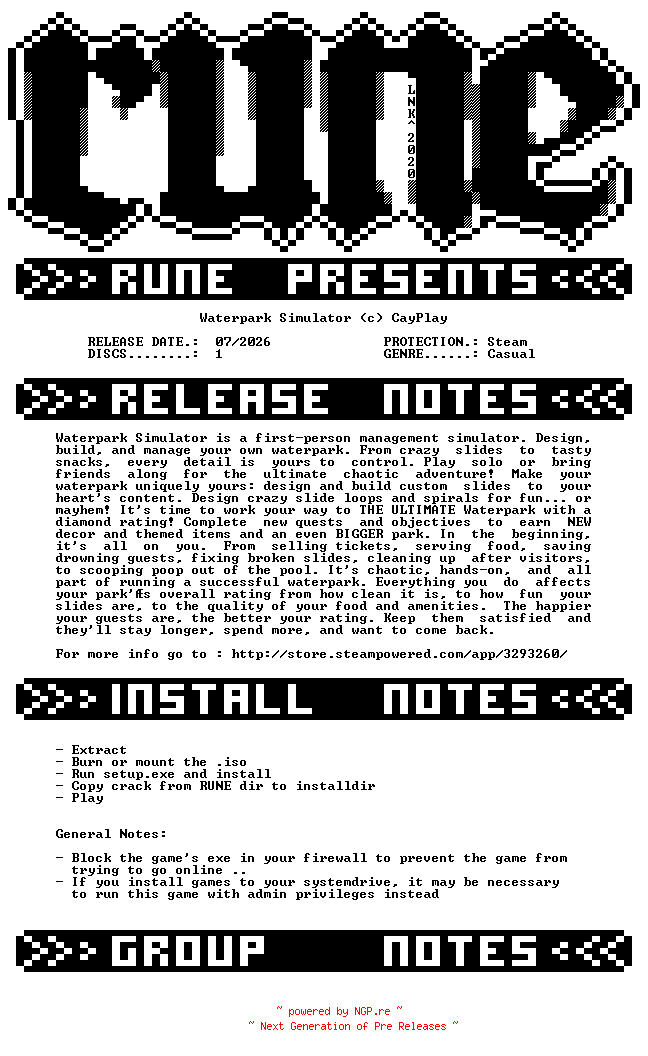 NFO for the release Waterpark.Simulator-RUNE by RUNE