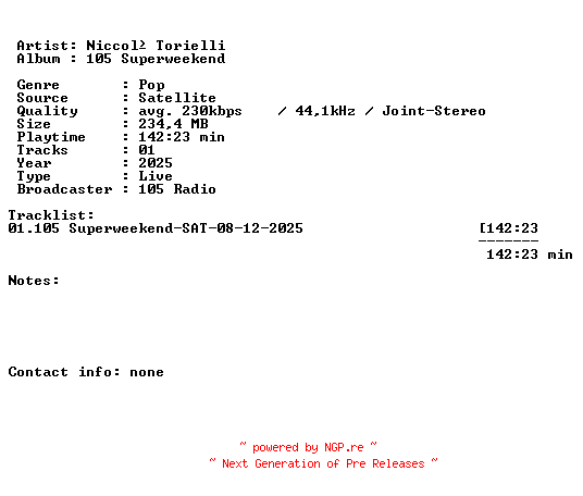 NFO for the release Niccolo_Torielli-105_Superweekend-SAT-08-12-2025-LFA by LFA