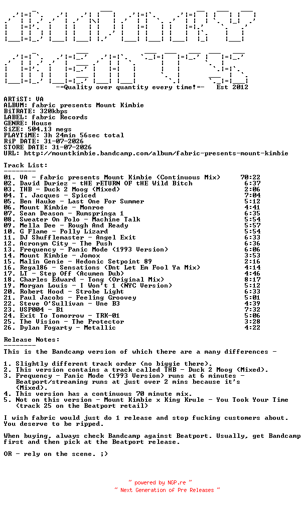NFO for the release VA-fabric_Presents_Mount_Kimbie-(FABRIC232DL)-READNFO-WEB-2026-BB by BB