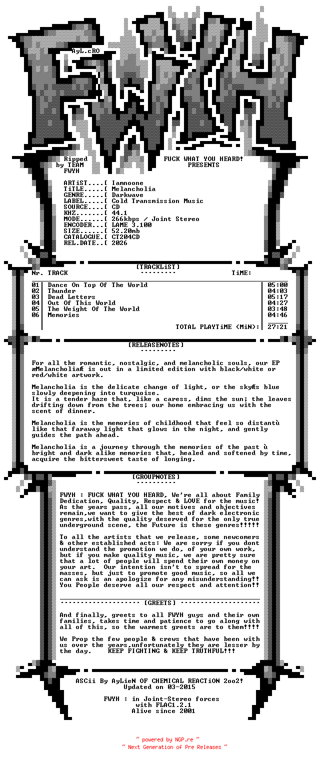 NFO for the release Iamnoone-Melancholia-Limited_Edition-CDEP-2025-FWYH by FWYH