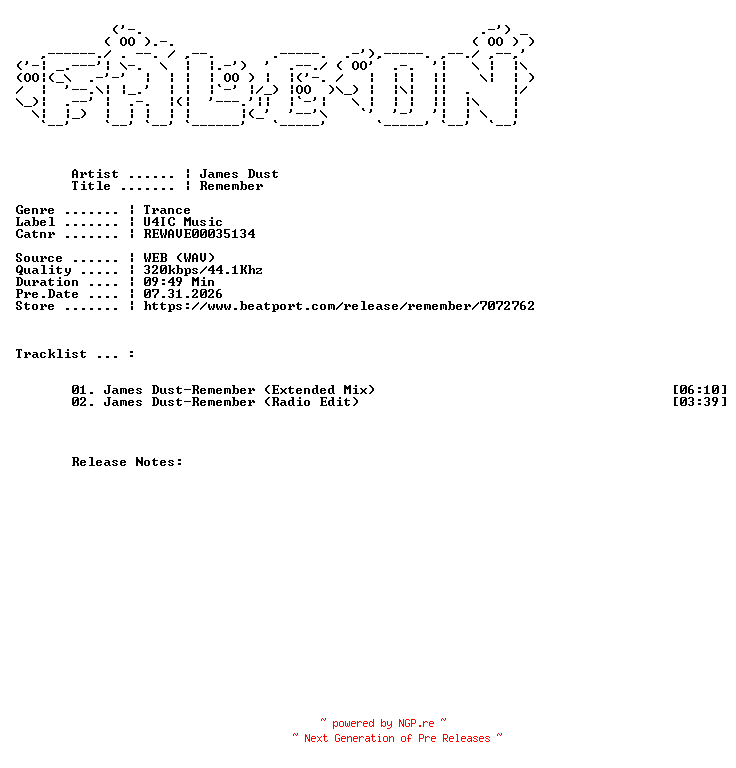 NFO for the release James_Dust-Remember-(REWAVE00035134)-WEB-2026-FALCON by FALCON