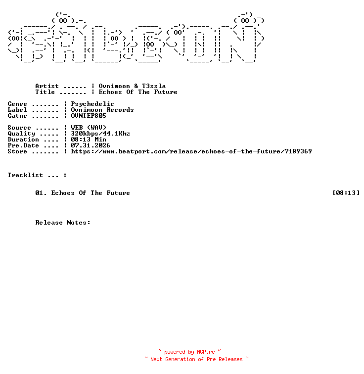 NFO for the release Ovnimoon_And_T3ssla-Echoes_Of_The_Future-(OVNIEP805)-SINGLE-WEB-2026-FALCON by FALCON