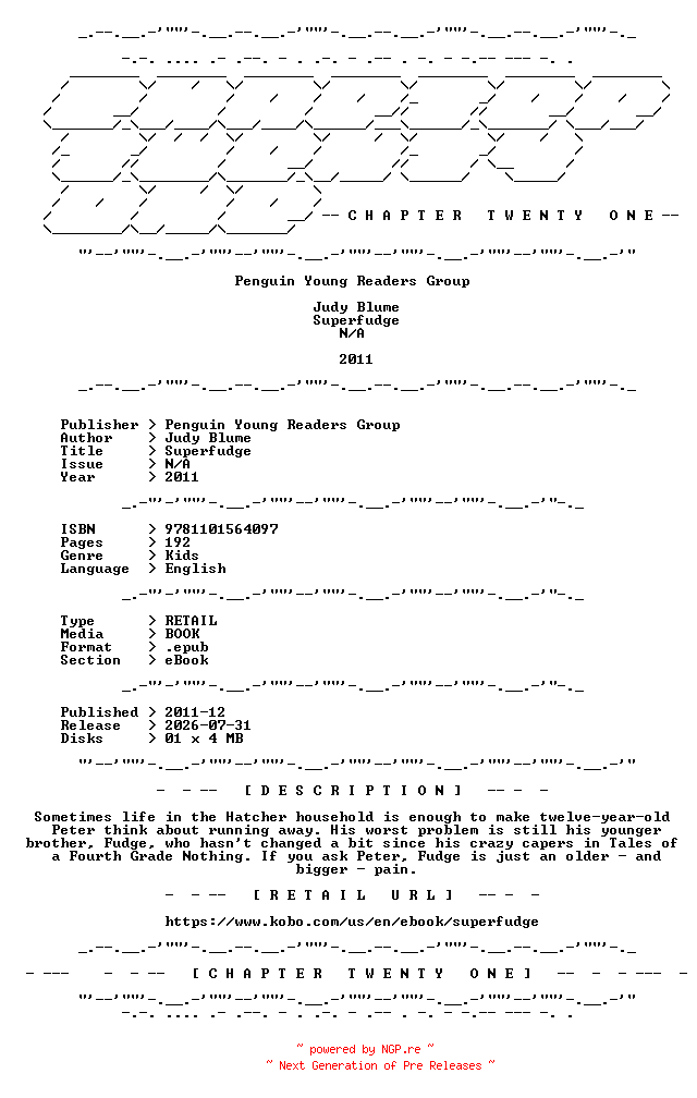 NFO for the release Judy.Blume.-.Superfudge.2011.RETAIL.EPUB.eBook-CTO by CTO