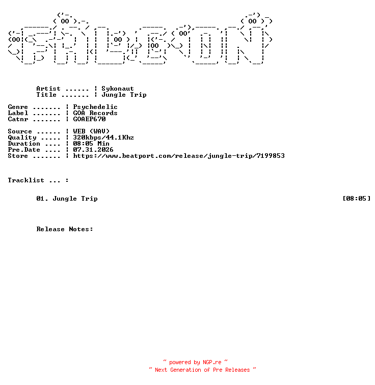 NFO for the release Sykonaut-Jungle_Trip-(GOAEP670)-SINGLE-WEB-2026-FALCON by FALCON