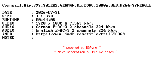 NFO for the release Cornwall.Air.999.S01E02.GERMAN.DL.DOKU.1080p.WEB.H264-SYNERGiE by SYNERGiE