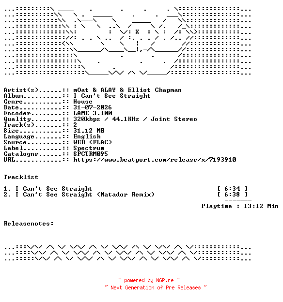 NFO for the release mOat_And_ALAY_And_Elliot_Chapman-I_Cant_See_Straight-SPCTRM095-WEB-2026-WAV by WAV