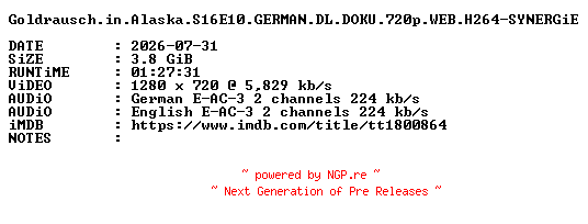 NFO for the release Goldrausch.in.Alaska.S16E10.GERMAN.DL.DOKU.720p.WEB.H264-SYNERGiE by SYNERGiE