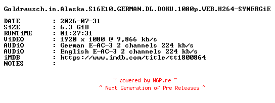 NFO for the release Goldrausch.in.Alaska.S16E10.GERMAN.DL.DOKU.1080p.WEB.H264-SYNERGiE by SYNERGiE