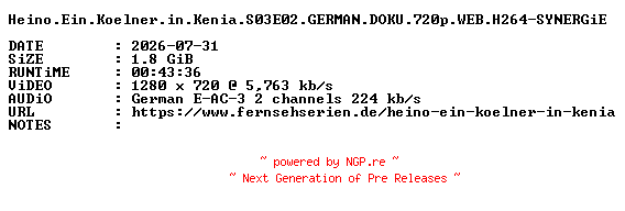 NFO for the release Heino.Ein.Koelner.in.Kenia.S03E02.GERMAN.DOKU.720p.WEB.H264-SYNERGiE by SYNERGiE