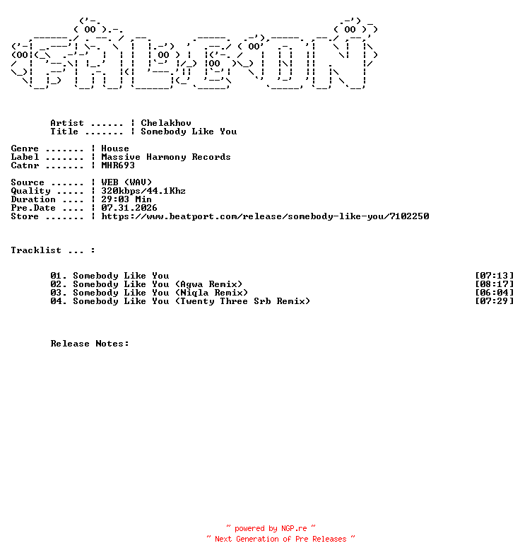 NFO for the release Chelakhov-Somebody_Like_You-(MHR693)-WEB-2026-FALCON by FALCON