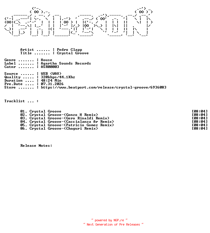 NFO for the release Pedro_Clapp-Crystal_Groove-(ASR00003)-WEB-2026-FALCON by FALCON