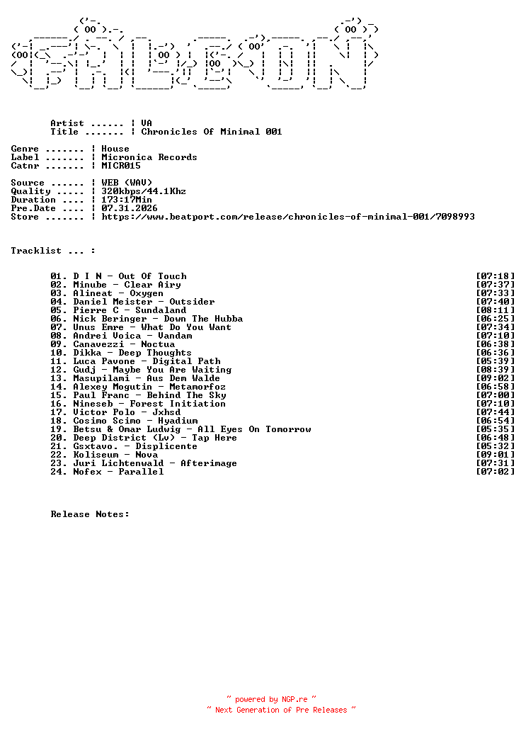 NFO for the release VA-Chronicles_Of_Minimal_001-(MICR015)-WEB-2026-FALCON by FALCON