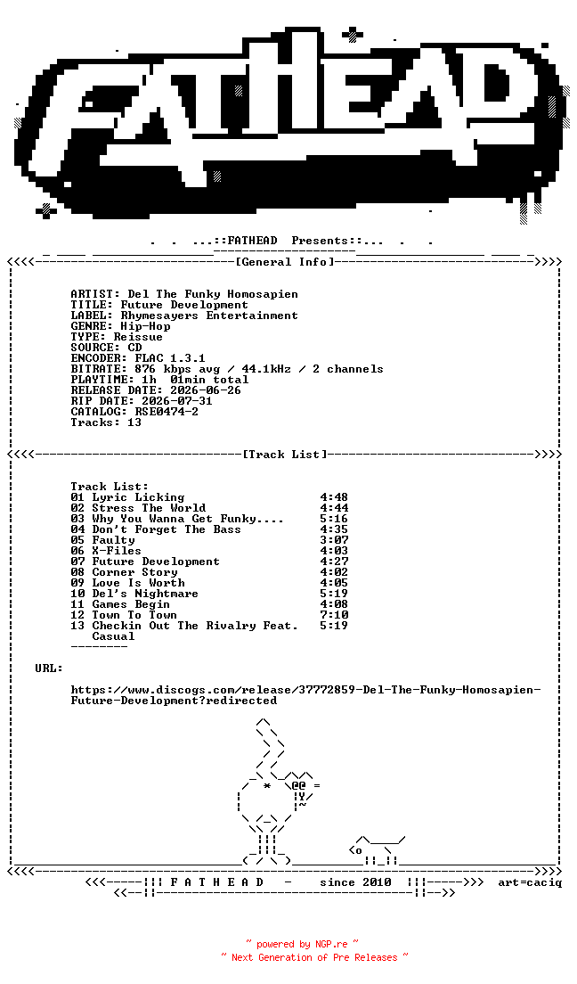 NFO for the release Del_The_Funky_Homosapien-Future_Development-REISSUE-CD-FLAC-2026-FATHEAD by FATHEAD