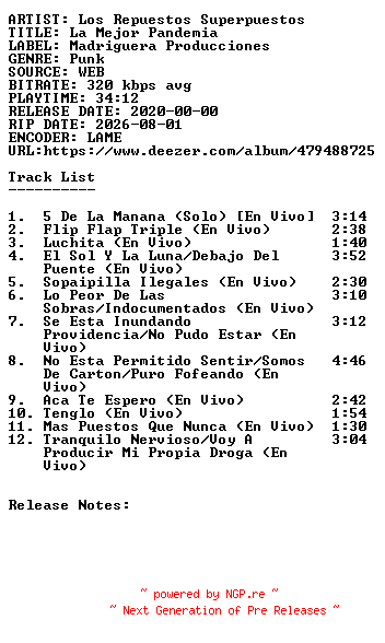 NFO for the release Los_Repuestos_Superpuestos-La_Mejor_Pandemia-WEB-ES-2020-SDR by SDR