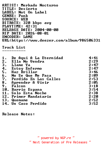 NFO for the release Merkado_Nocturno-Desierto-WEB-ES-2004-SDR by SDR