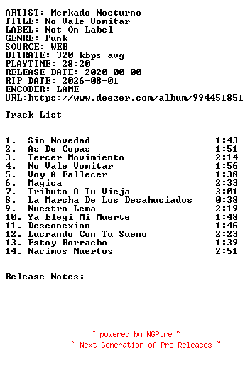 NFO for the release Merkado_Nocturno-No_Vale_Vomitar-WEB-ES-2020-SDR by SDR
