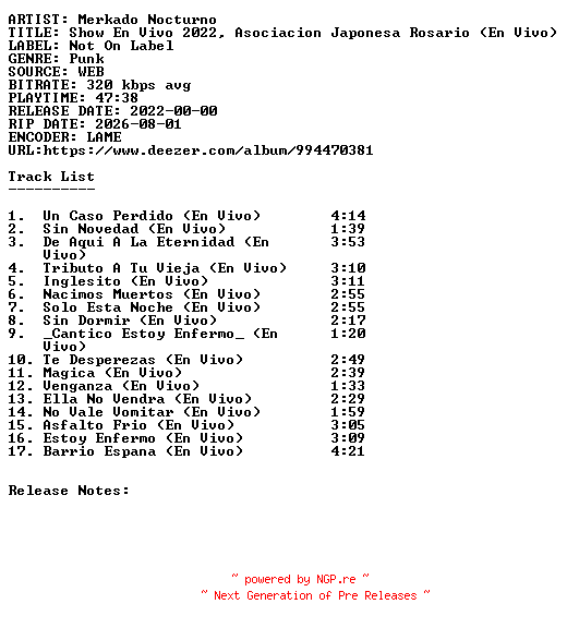 NFO for the release Merkado_Nocturno-Show_En_Vivo_2022_Asociacion_Japonesa_Rosario_(En_Vivo)-WEB-ES-2022-SDR by SDR