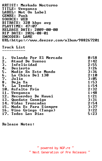 NFO for the release Merkado_Nocturno-Venganza-WEB-ES-2009-SDR by SDR
