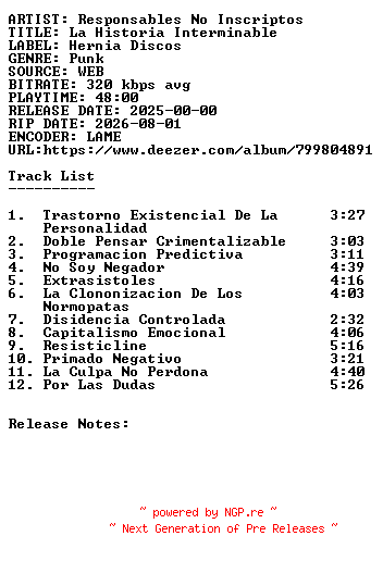NFO for the release Responsables_No_Inscriptos-La_Historia_Interminable-WEB-ES-2025-SDR by SDR
