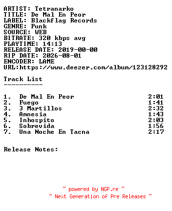 NFO for the release Tetranarko-De_Mal_En_Peor-WEB-ES-2019-SDR by SDR