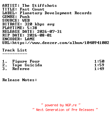 NFO for the release The_Stiffshots-Fast_Count-WEB-2026-SDR by SDR