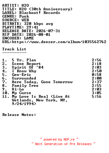 NFO for the release H2O-H2O_(30th_Anniversary)-WEB-2026-SDR by SDR