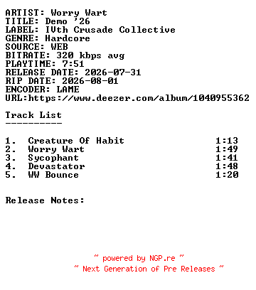 NFO for the release Worry_Wart-Demo_26-WEB-2026-SDR by SDR