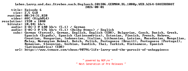 NFO for the release Leben.Larry.und.das.Streben.nach.Unglueck.S01E06.GERMAN.DL.1080p.WEB.h264-SAUERKRAUT by SAUERKRAUT